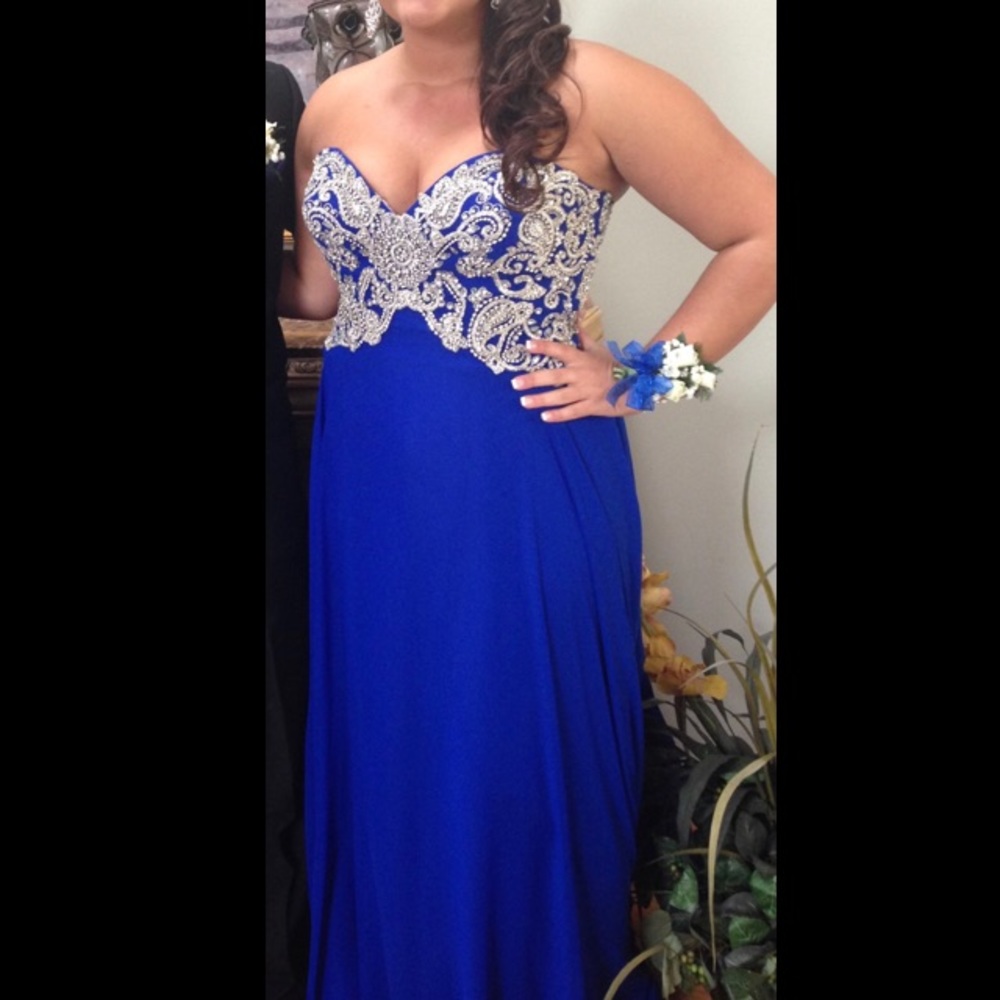 Royal blue beaded top long prom dress -worn once!!